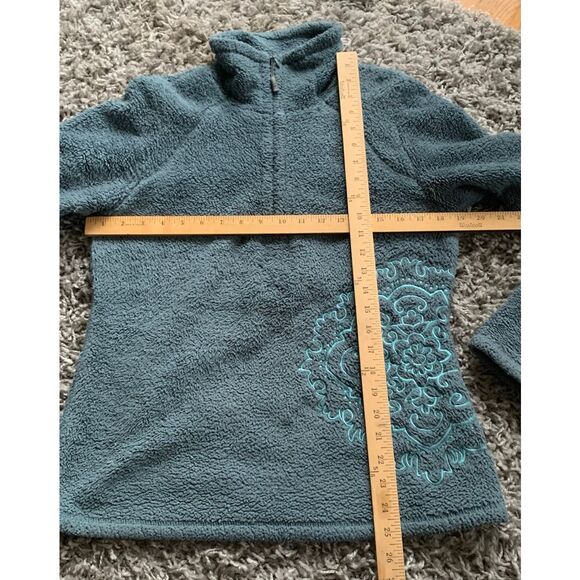 ATHLETA 1/4 ZIP FLEECE EMBROIDERED teal pullover SWEATER JACKET sz S M - Picture 5 of 10